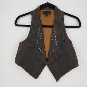 Forever 21 Vintage Y2K Studded Faux Leather Biker Waistcoat Vest M  Brown
